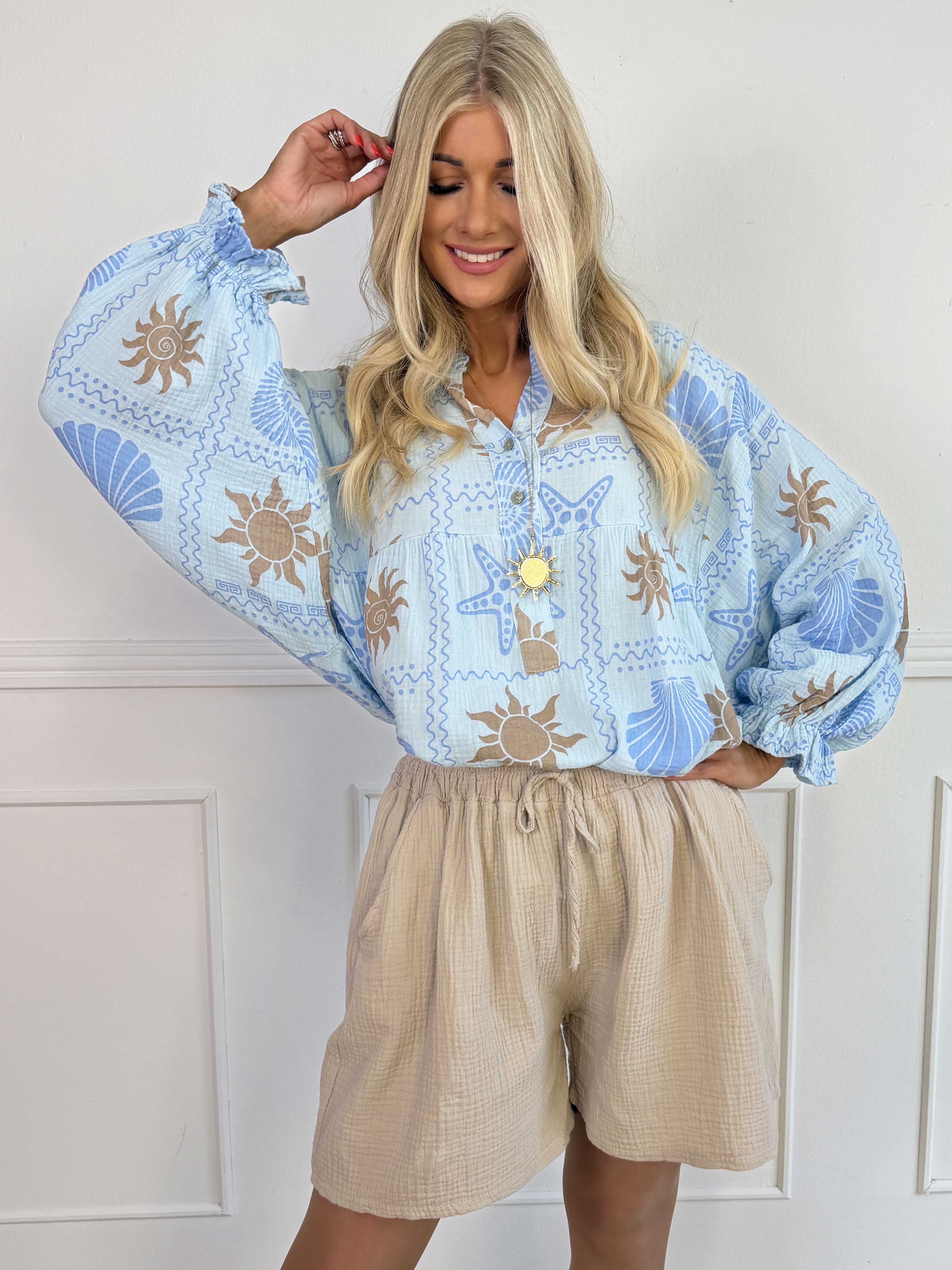 Diva - Mønstret tunikaskjorte i blødt bomuldsbæk-og-bølge-stof